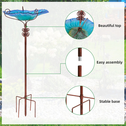 Glass Bird Bath with Stake for Yard Garden