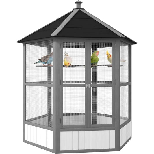69" Large Wooden Hexagonal Outdoor Aviary