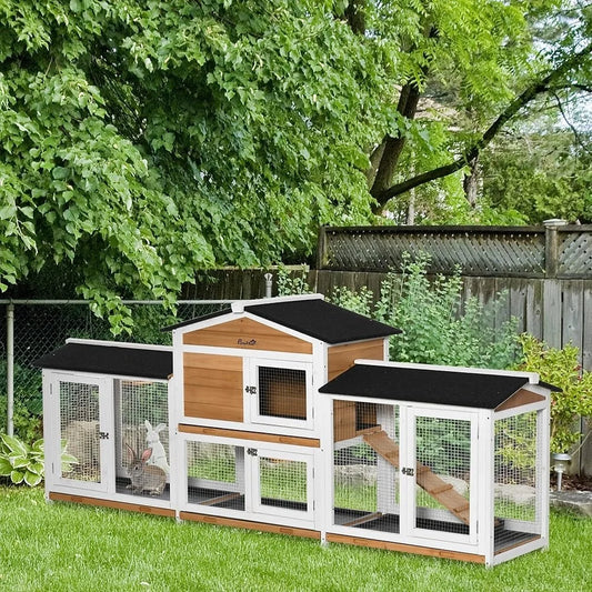 90.5" L Wooden Hutch with Double Side Run