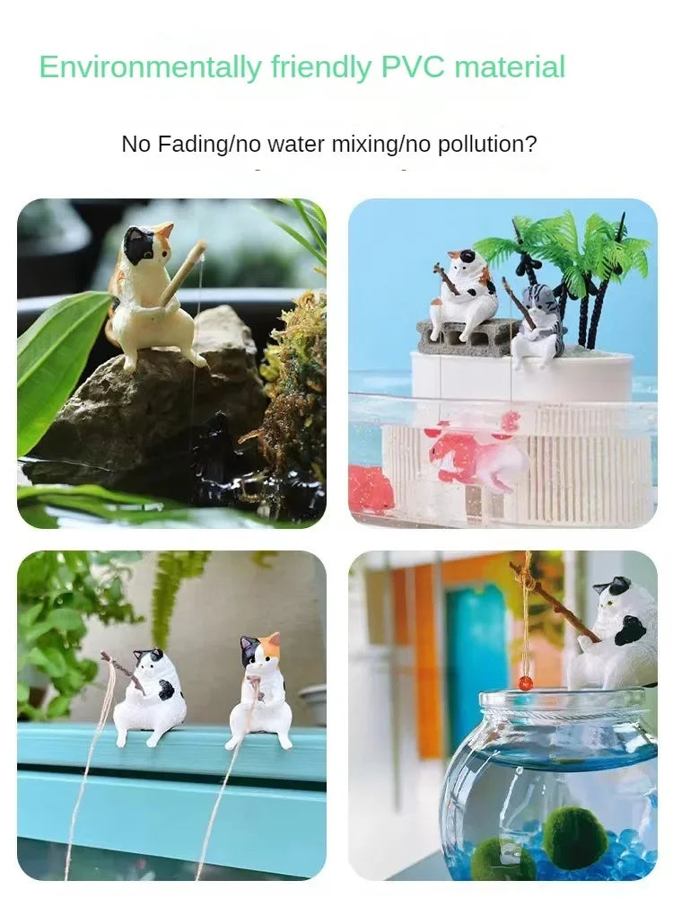 7pcs/set Fishing Cat Aquarium Decoration