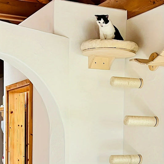Solid Wooden Furniture Climbing Ladder and Cat Hammock