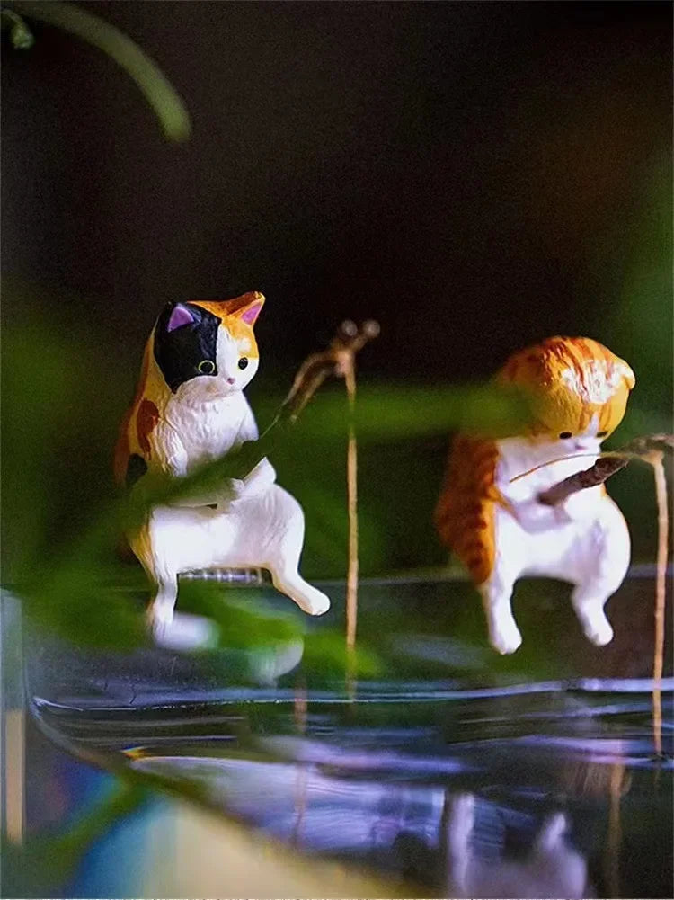 7pcs/set Fishing Cat Aquarium Decoration