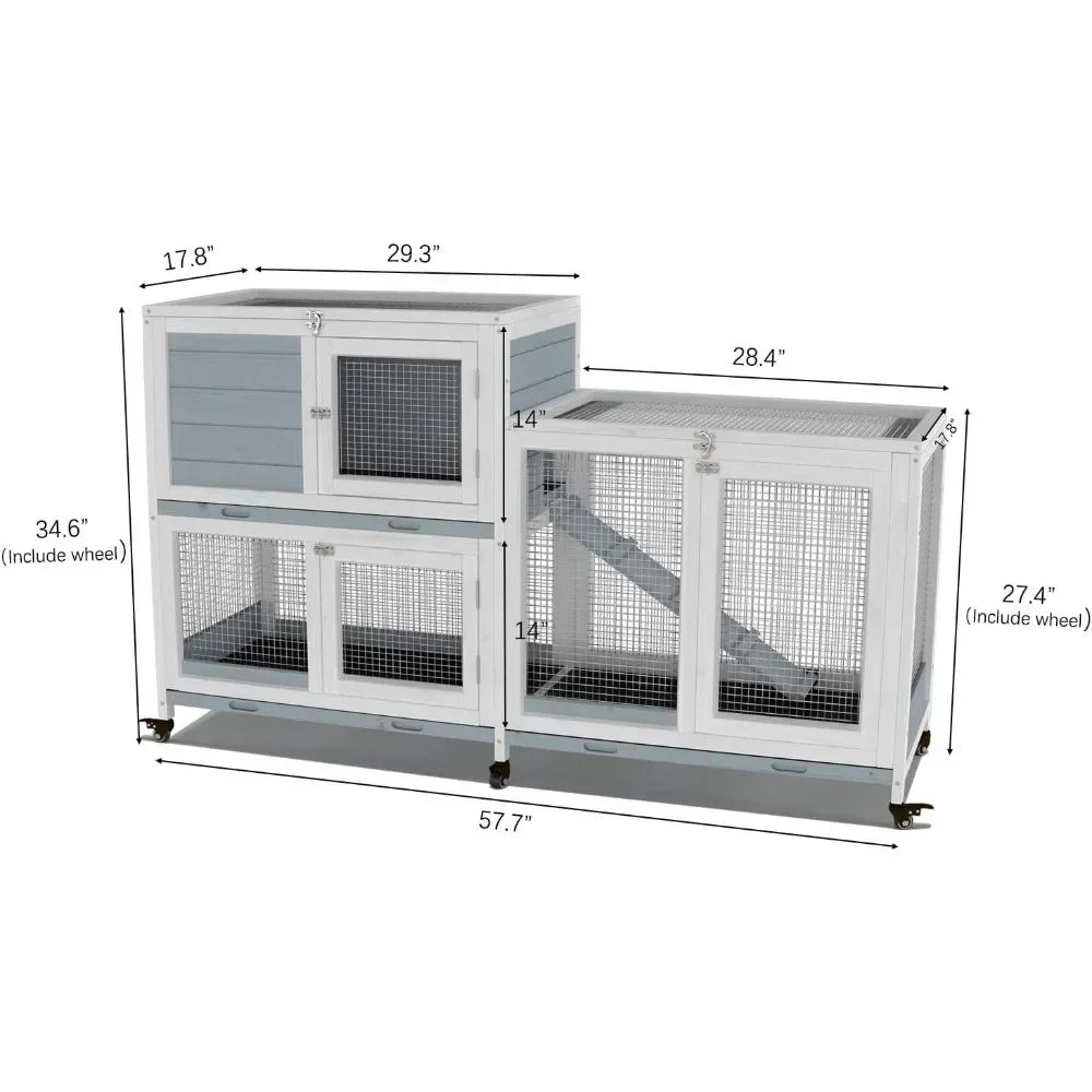 Two Floors 58" Wooden Indoor Bunny Hutch