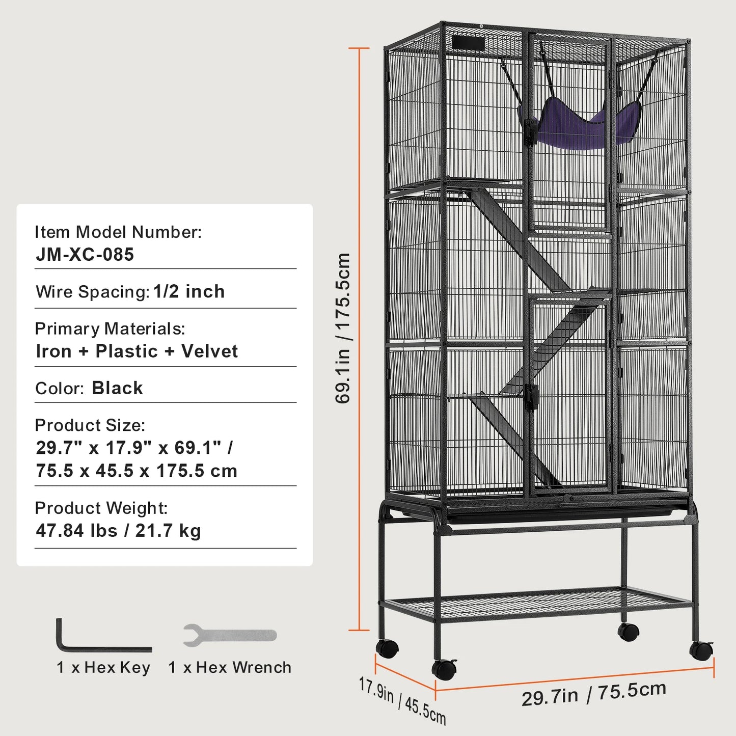 64.6" Rolling Metal Ferret Cage