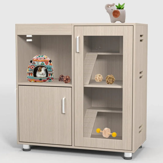 4-Tier Wood Cage with Storage Cabinet