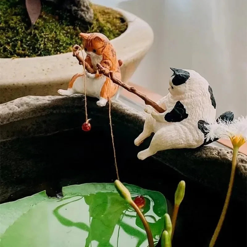 7pcs/set Fishing Cat Aquarium Decoration
