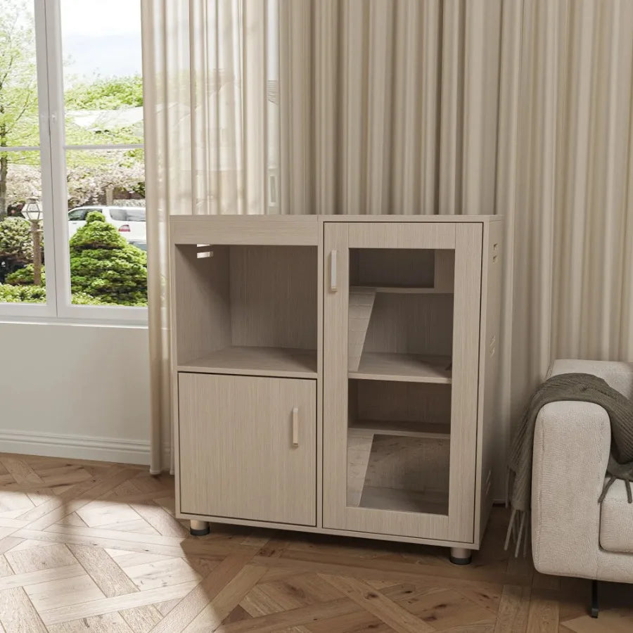 4-Tier Wood Cage with Storage Cabinet