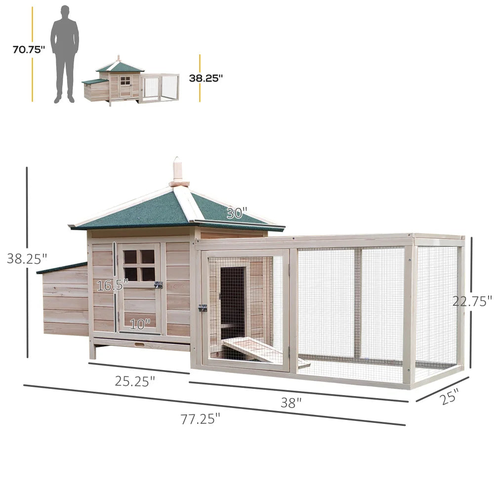 77" Wooden Chicken Coop with Nesting Box
