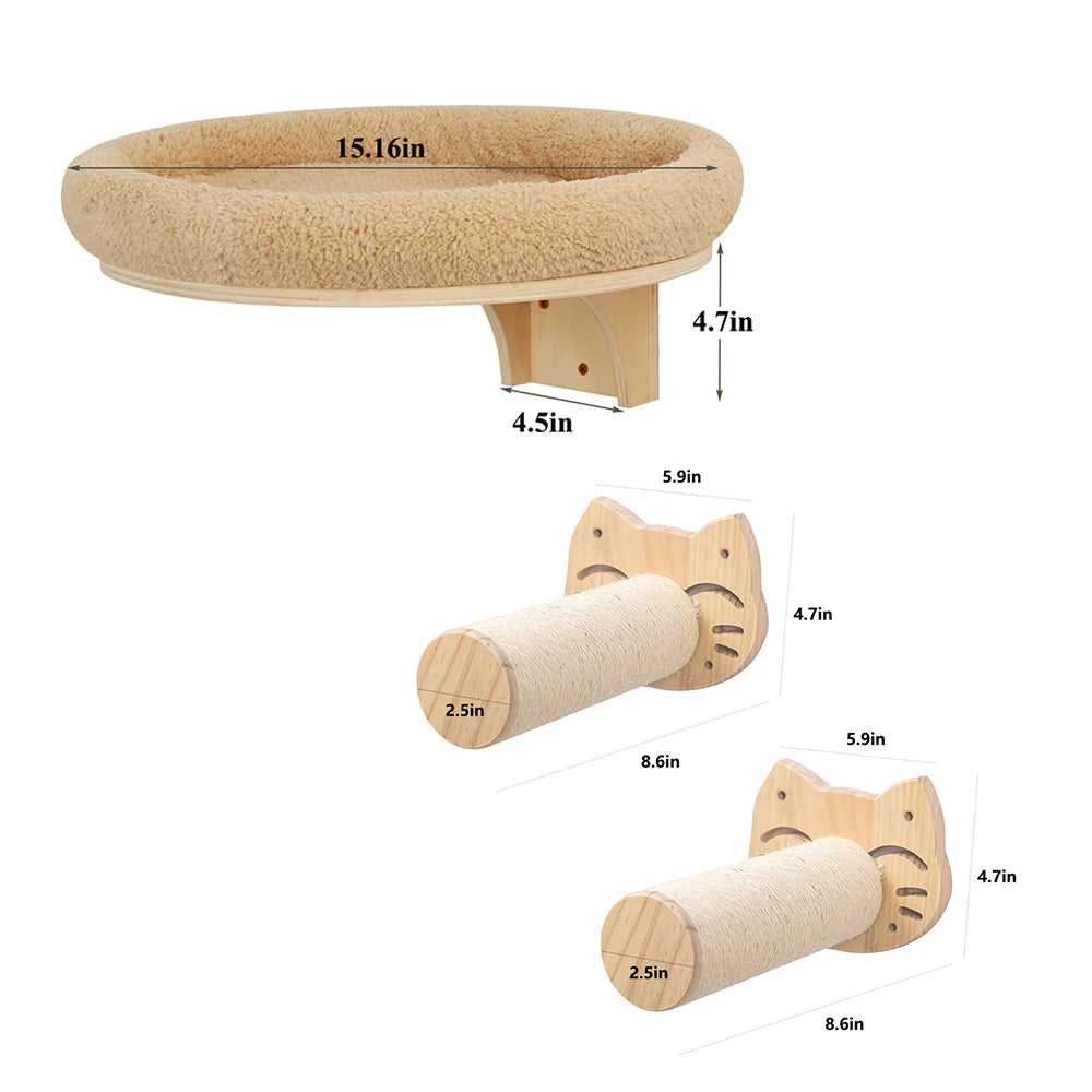 Solid Wooden Furniture Climbing Ladder and Cat Hammock
